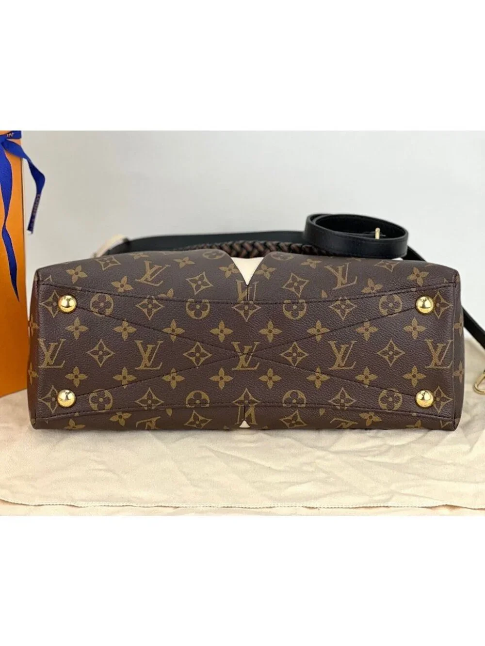Louis Vuitton Braided V Tote MM Cream Leather Canvas Shoulder Hand Bag